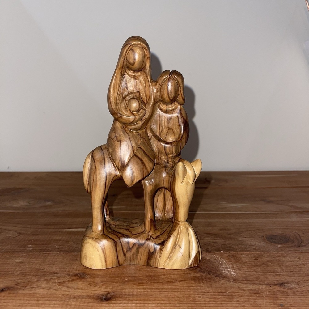 "Flight into Egypt" Wooden Figurine,‎ 6.5" Olive Wood Statue Nativity Jesus Mary
